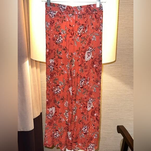 Freshman 1996 Rusty Orange Floral Wide-Leg Loose Pants with Elastic Waist Sz XS - Picture 4 of 16